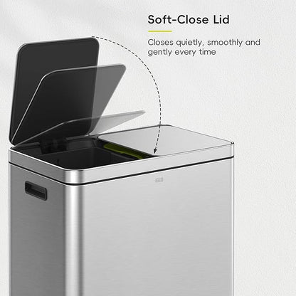 EKO Edison Dual Trash Can for Recycling and Trash, 8+8 Gallons Kitchen Garbage - Image 5