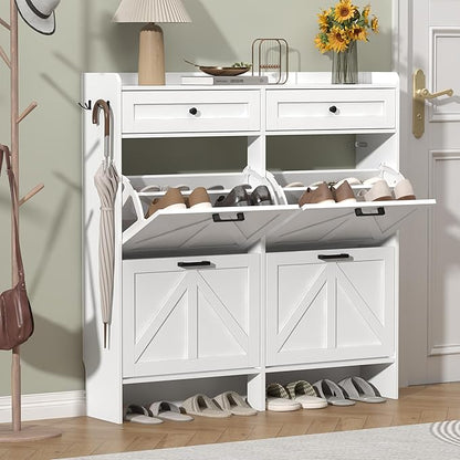 Shoe Cabinet with 4 Flip Drawers & 2 Storage Drawers, Rustic Farmhouse Narrow by Thacuok