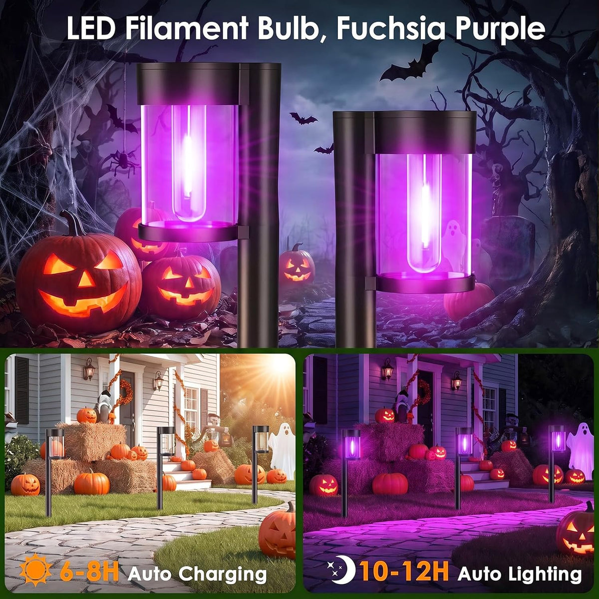 Mancra 10 Pack Solar Pathway Lights Outdoor, Solar Halloween Lights Purple LE...