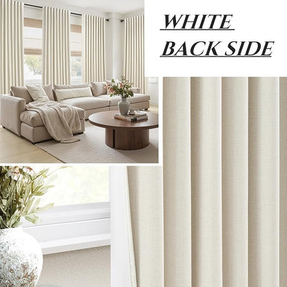 Warm Cream Blackout Curtains 60 Inches Extra Wide Linen 90 Inch Length - Image 7