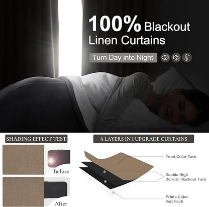 Rust Brown Blackout Curtains 60 Inches Extra Wide Linen 92 Inch Length - Image 2
