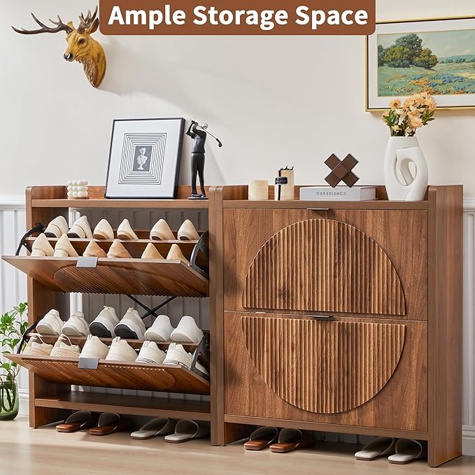 Narrow Shoe Cabinet with 2 Flip Drawers - Image 5