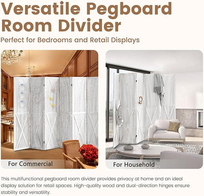 ALeesing 6 Panel Pegboard Room Divider, 5.6Ft Pegboard Display Folding Privacy - Image 4