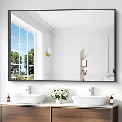 Black Bathroom Mirror, 42x42 Inch Rectangular Framed Mirror, Large Wall Mounted - Image 4