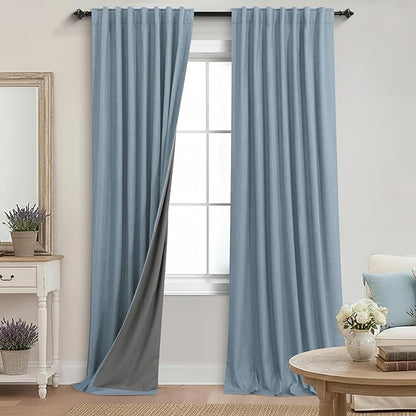 KOUFALL Light Blue Blackout Curtains 96 Inch Long 2 Panel Set, Linen Textured by KOUFALL