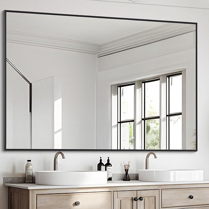 Black Bathroom Mirror for Wall, 36x48 Inch Rectangle Mirrors - Image 3