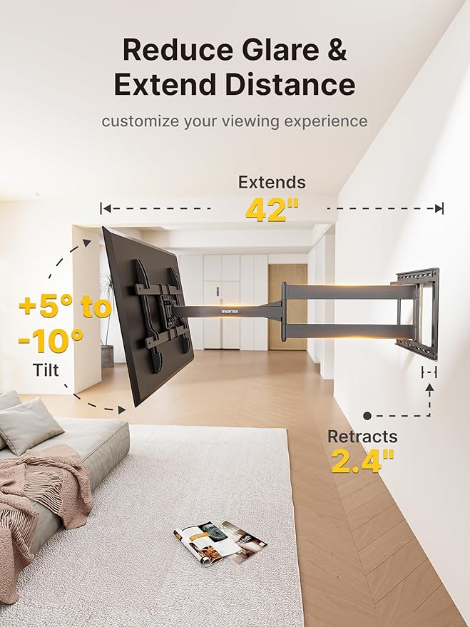 monTEK Long Arm TV Wall Mount for Most 43-80 Inch TVs, 42 Inch Long Extension - Image 3