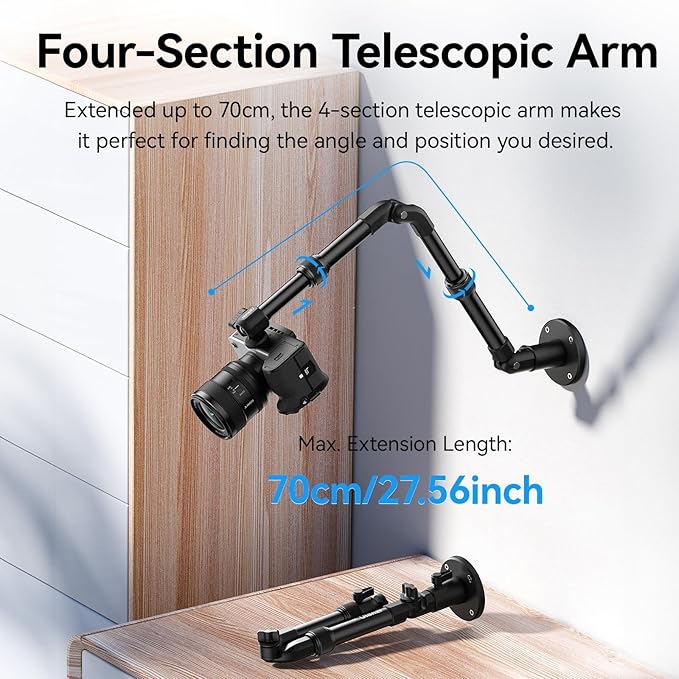 ULANZI ZJ04 Magic Arm Camera Wall Mount Overhead Mount, 70cm/27.6inch Aluminum - Image 4