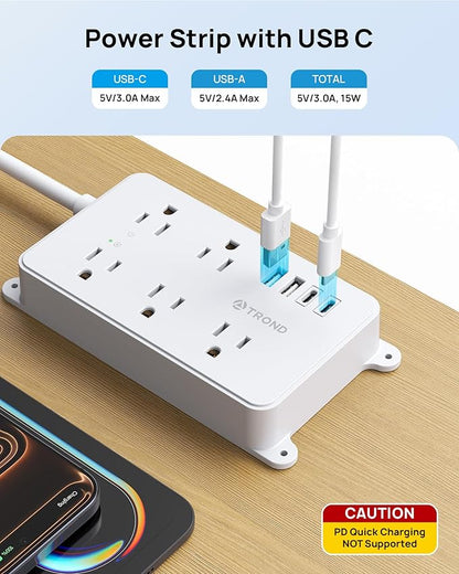 TROND Power Strip with USB, Surge Protector Flat Plug with 5 Widely-Spaced - Image 3
