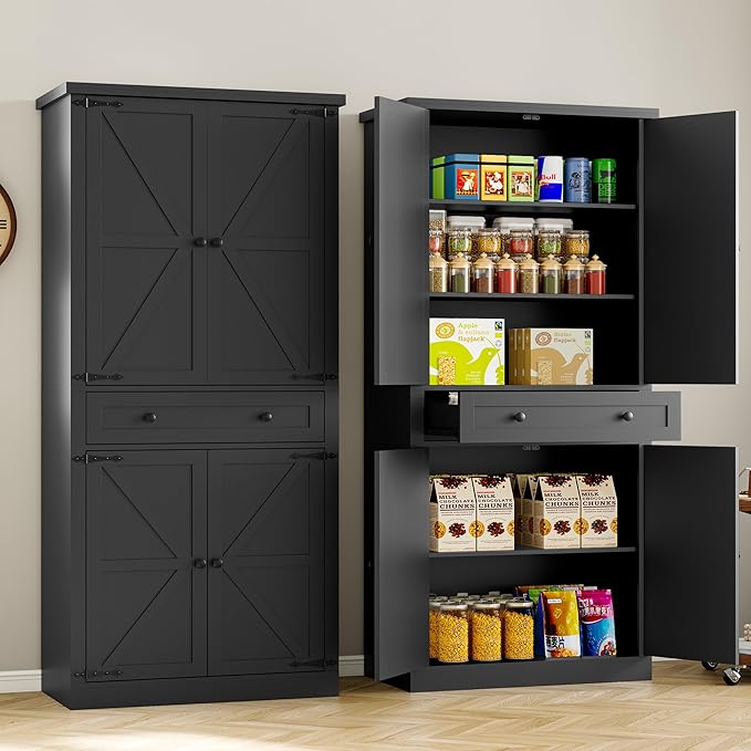 Pantry Organizers and Storage Cabinet, 70” Barn Door White Kitchen Cabinet - Image 4