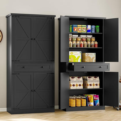 Pantry Organizers and Storage Cabinet, 70” Barn Door White Kitchen Cabinet - Image 4