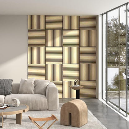 HOMCOM 4 Pack 3D Acoustic Panels, Wood Slat Wall Paneling - Image 2