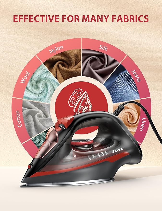 Irons Steamer for Clothes, Non-Stick Ceramic Soleplate, 500 Microsteam Holes - Image 7