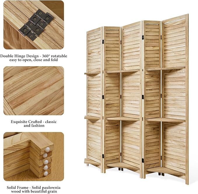 Partition Room Dividers, Folding Wood Privacy Screen - Image 2