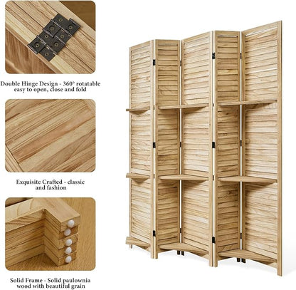 Partition Room Dividers, Folding Wood Privacy Screen - Image 2