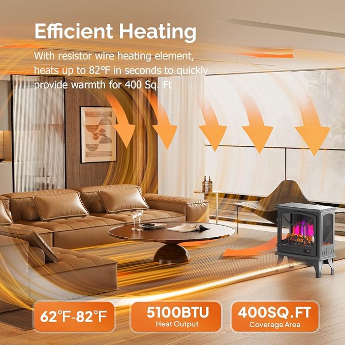 ROVSUN Electric Fireplace Stove, APP & Remote Control, Adjustable Temp - Image 2