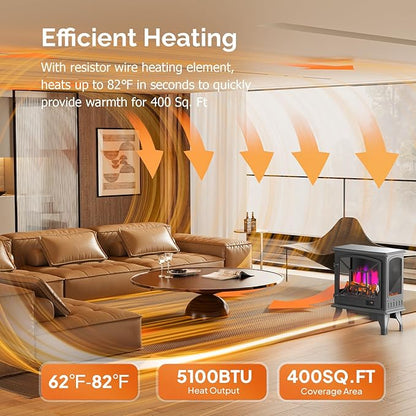 ROVSUN Electric Fireplace Stove, APP & Remote Control, Adjustable Temp - Image 2