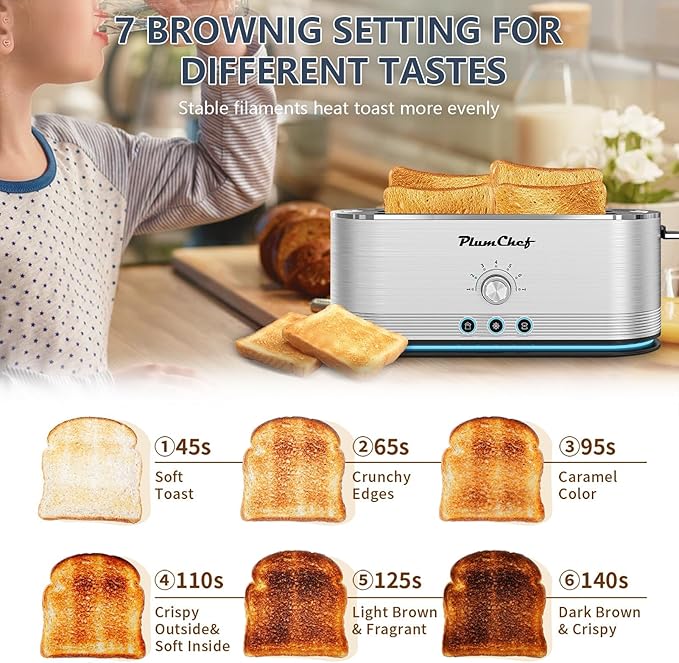 4-Slice Toaster, Extra Wide Long Slot Toaster, 7 Browning Settings, - Image 3