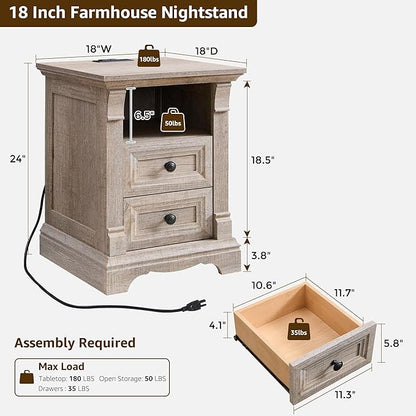 T4TREAM Farmhouse Nightstand Set of 2, Wood End Table w/Roman Column, Bedside - Image 3