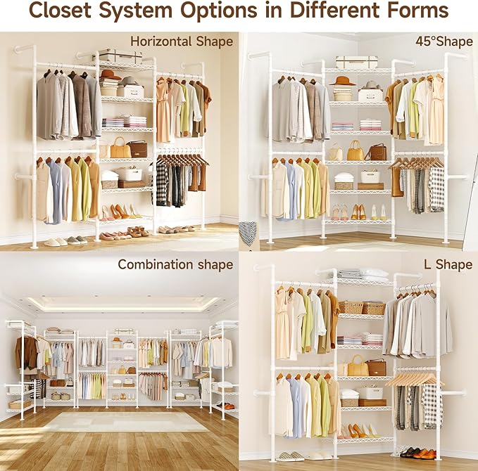 ONBRILL H3 Wall Mounted Closet System, Expandable Industrial Pipe Clothes Rack - Image 6
