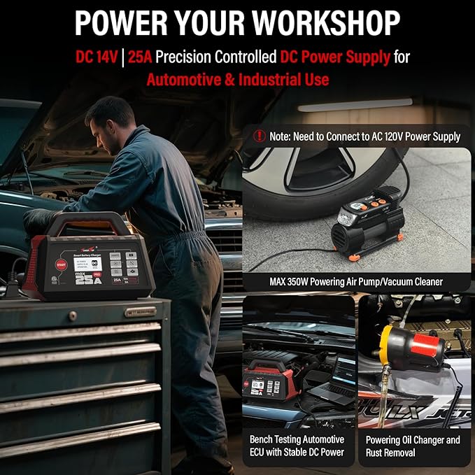 TowerTop 25A Max Pro Battery Charger: 12V Fully Automatic Smart Trickle Charger - Image 2