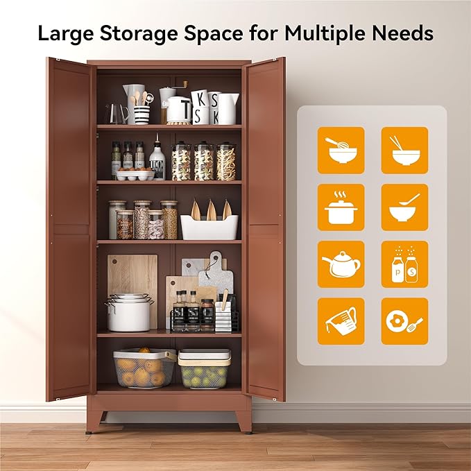 COFaR 71" Classic Pantry Cabinet in Brown, 5-Tier Storage - Image 6