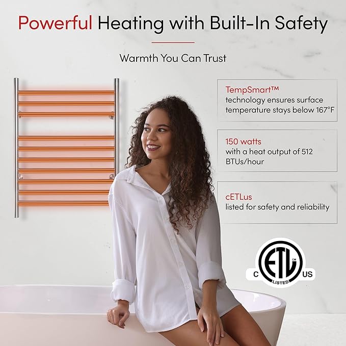 Heated Towel Rack, 10-Bar Wall-Mounted Electric Towel Warmer, Brushed Stainless - Image 7