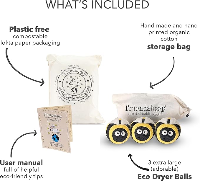 Friendsheep Wool Dryer Balls, Organic Reusable Fabric Softener Alternative - Image 2