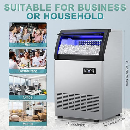 Commercial Ice Maker Machine 250 Lbs/24H, 35 Lbs Ice Bin, Undercounter Ice - Image 7