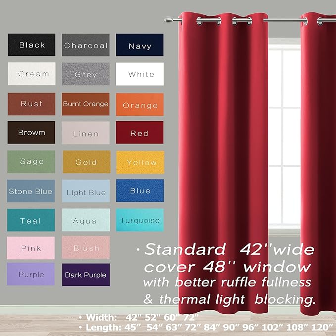 KOUFALL Red Blackout Curtains 72 Inches Long - Image 2