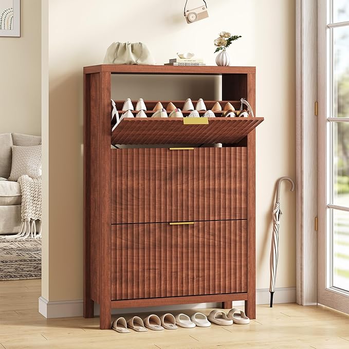 Shoe Cabinet Storage for Entryway, Fluted Shoe Cabinet - Image 3