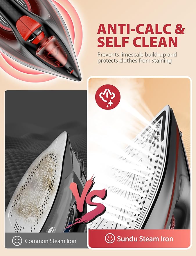 Irons Steamer for Clothes, Non-Stick Ceramic Soleplate, 500 Microsteam Holes - Image 3