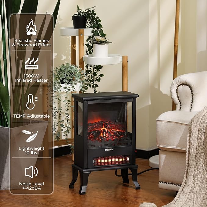 TURBRO Suburbs TS17Q Infrared Electric Fireplace Stove, Realistic Flame - Image 2