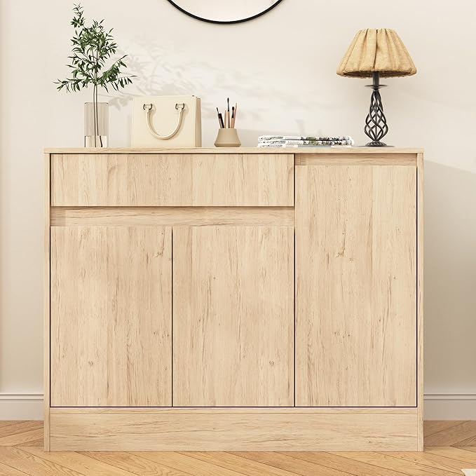 Shoe Cabinet Storage with 3 Doors, Freestanding Shoe Cabinet with Drawer & - Image 4