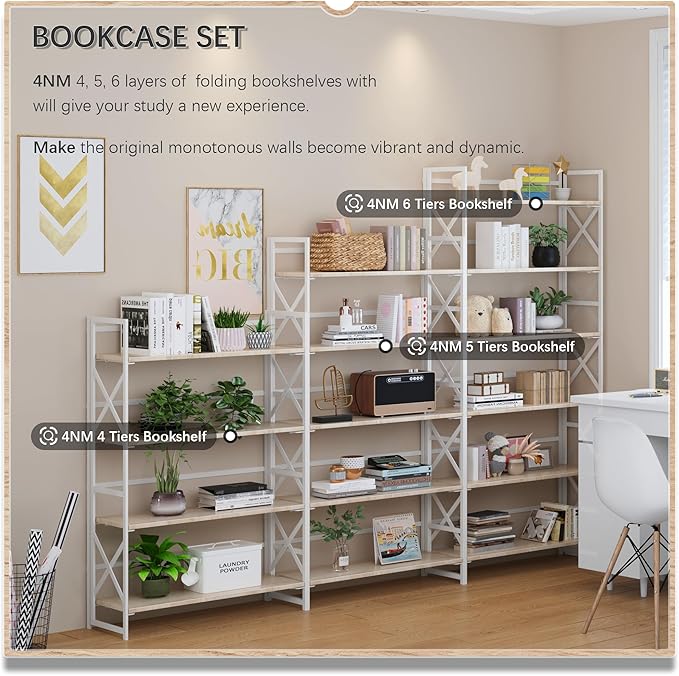 4NM Extra Wide 5 Tiers No Assembly Book Shelves, 51.2" H Folding Bookshelf - Image 5