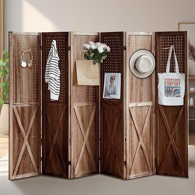 ALeesing 6 Panel Pegboard Room Divider, 5.6Ft Pegboard Display Folding Privacy by ALeesing