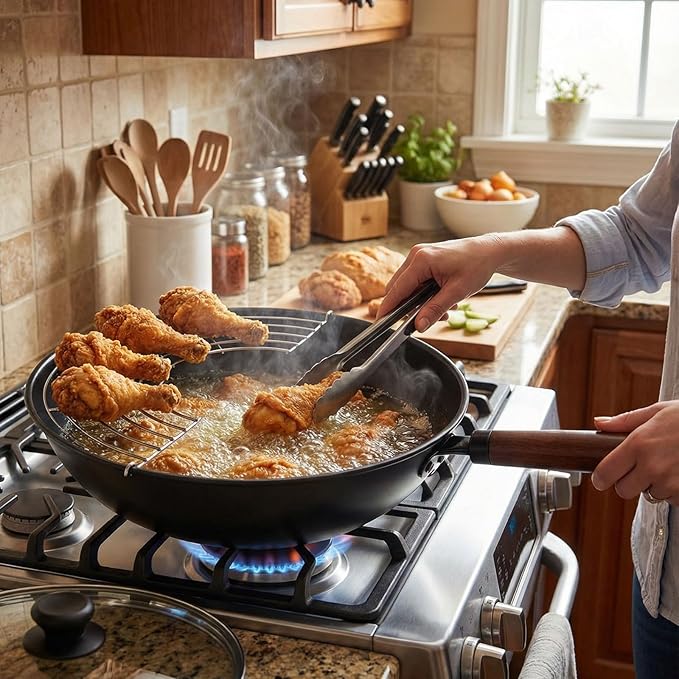 Carbon Steel Wok Pan, Nitrided Pre-Seasoned Round Bottom Woks & Stir-Fry Pans - Image 2