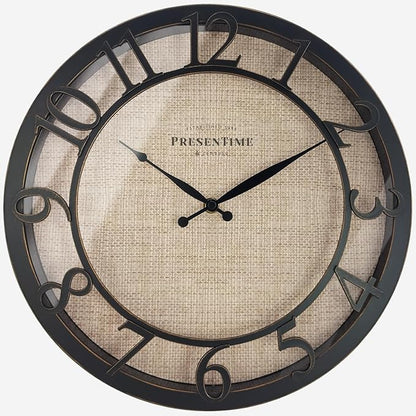 Presentime & Co 13" Farmhouse Series Wall Clock, Cottage Style, Faux Burlap by Presentime