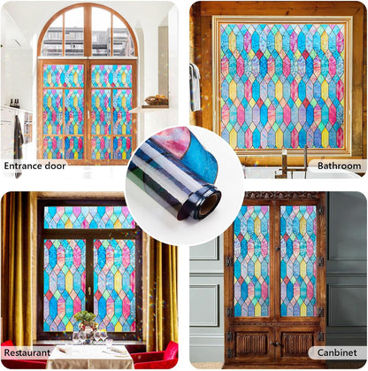 Kromapolis Window Privacy Film Stained Glass Lattice Sticker 17.5″ x 78.7″ | Rainbow Static Window Cling, Removable No Glue, UV Heat Blocking Color Decal for Bathroom Living Room Office