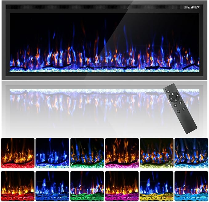 50'' Luxury Electric Fireplace – Wall Mounted & Recessed, Ultra-Slim Design by Kucreiheat