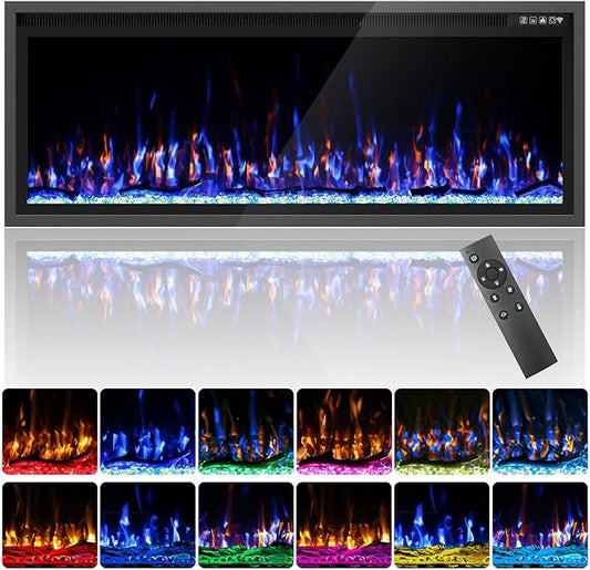 50'' Luxury Electric Fireplace – Wall Mounted & Recessed, Ultra-Slim Design by Kucreiheat