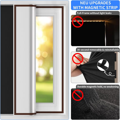 BKSAI Black Out Curtains Full-Frame Magnetic Blackout Shades No Drill Window Cover Blinds 100% Light Blocker Portable Removable for Bedroom RV Nursery Media Room Cortinas Blackout para Dormitorio