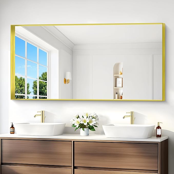 Gold Bathroom Mirror, 30x60 Inch Rectangular Deep Frame Mirror, Large Wall - Image 2