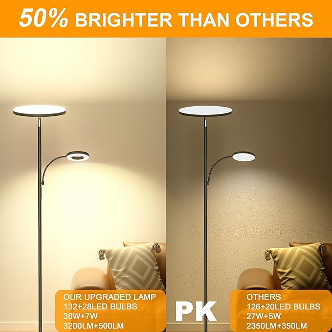 marctronic Silver Gray Floor Lamp, 42W 4000LM Super Bright LED Lamp - Image 6