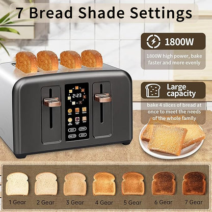 SEEDEEM Toaster 4 Slice, Stainless Toaster & Touch Control, LCD Display - Image 3
