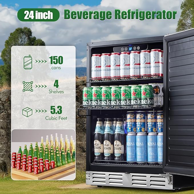 Kalamera Beverage Refrigerator, 24 inch Under Counter Drink Cooler - Image 2