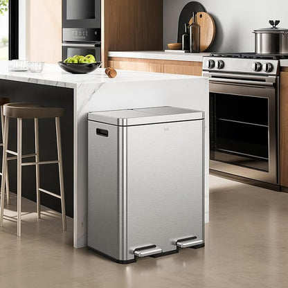 EKO Edison Dual Trash Can for Recycling and Trash, 8+8 Gallons Kitchen Garbage - Image 3
