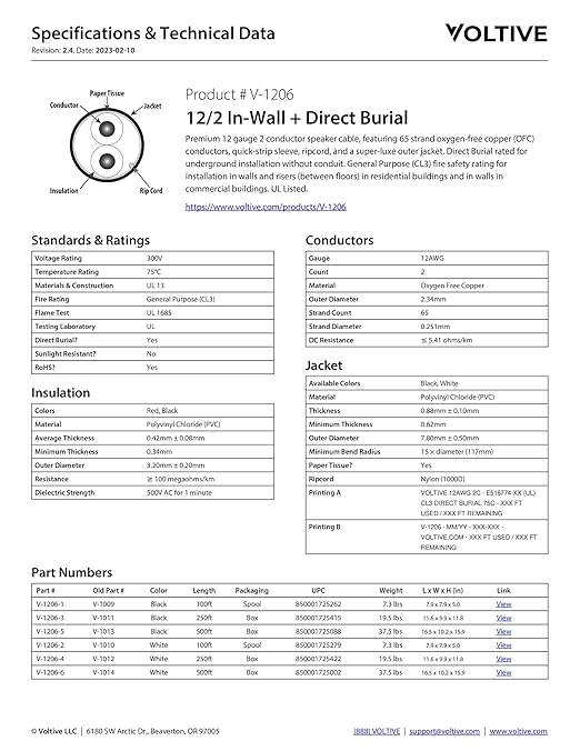 Voltive 12/2 Speaker Wire, in-Wall CL3 & Direct Burial, 250ft - Image 6