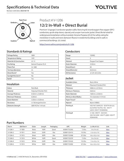 Voltive 12/2 Speaker Wire, in-Wall CL3 & Direct Burial, 500ft - Image 6