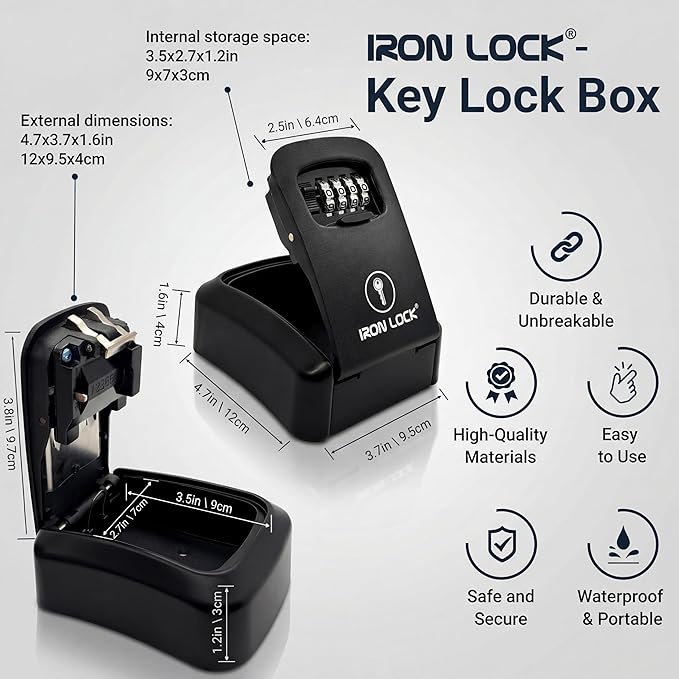 Iron Lock® Key Lock Box Wall Mount – Medium Waterproof Heavy-Duty Metal Safe - Image 3